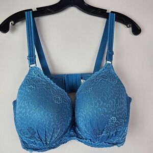QUEEN Blue Lace Sexy Extra Padded Push UP Bra Sz‎ 40DDD 40F Underwire
